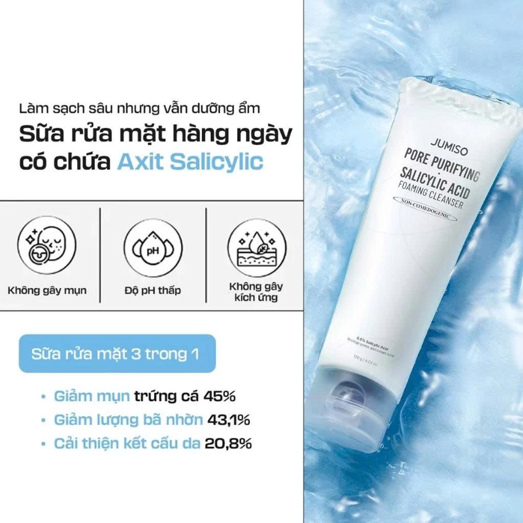 Sữa Rửa Mặt Độ pH Thấp Làm Sạch Sâu Lỗ Chân Lông cho da dầu mụn JUMISO Pore Purifying Salicylic Foaming Cleanser 120g - Image 3